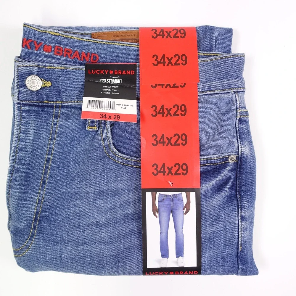 Lucky Brand 223 Straight Leg Mens Blue Stretch Denim Jeans 34x29 NEW 1845290
